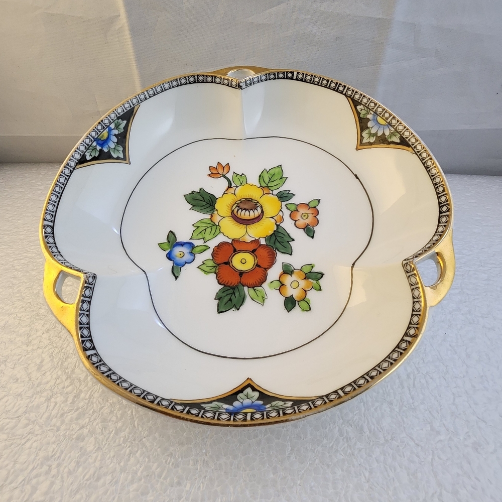 Vtg Hand Painted Noritake Morimura Art Deco Floral Bowl